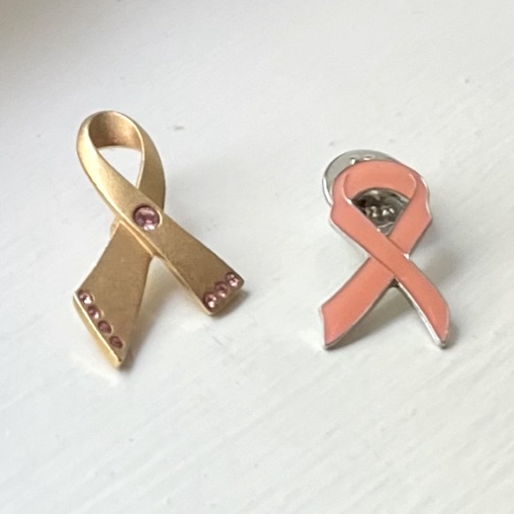 Breast Cancer Awareness Pins Pink Enamel And Brushed Gold Pink Rhinestones Two - Picture 3 of 6